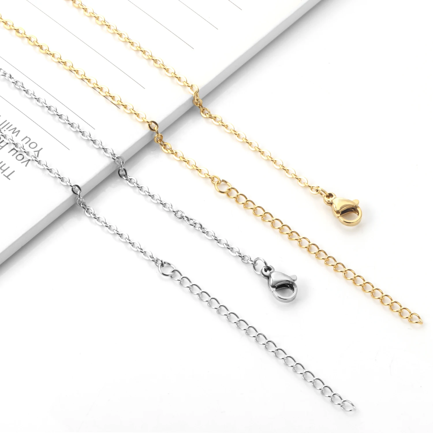Wholesale 10Pcs Gold Silver Stainless Steel Cable Chain 2mm Width Necklace Chain 45cm+5cm Extension DIY Jewelry Bulk Chains