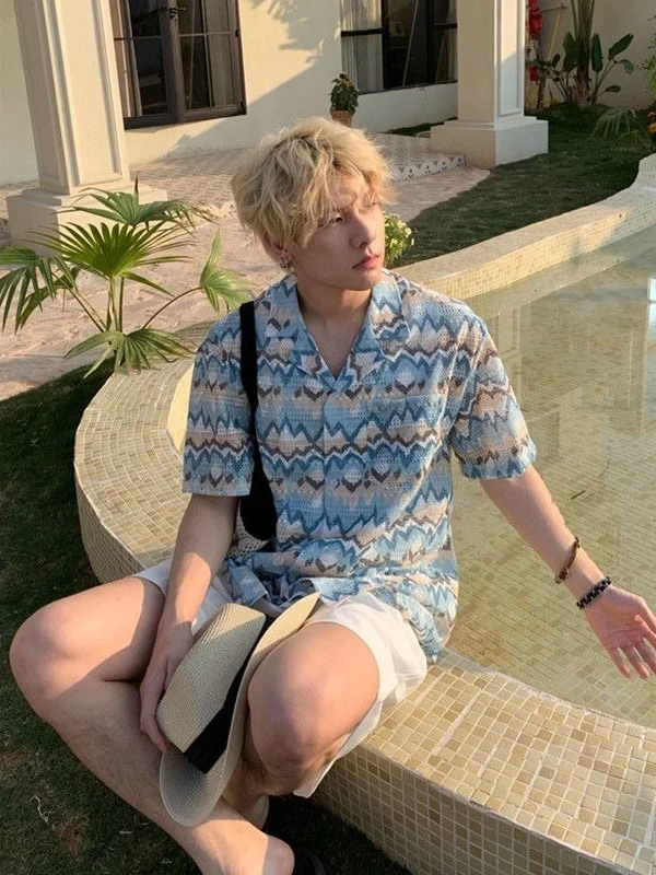 Retro Men's Summer Beach Shirt Casual Printed Lapel Neck Short Sleeve Shirt Lightweight Breathable Soft Fashion Daily Streetwear