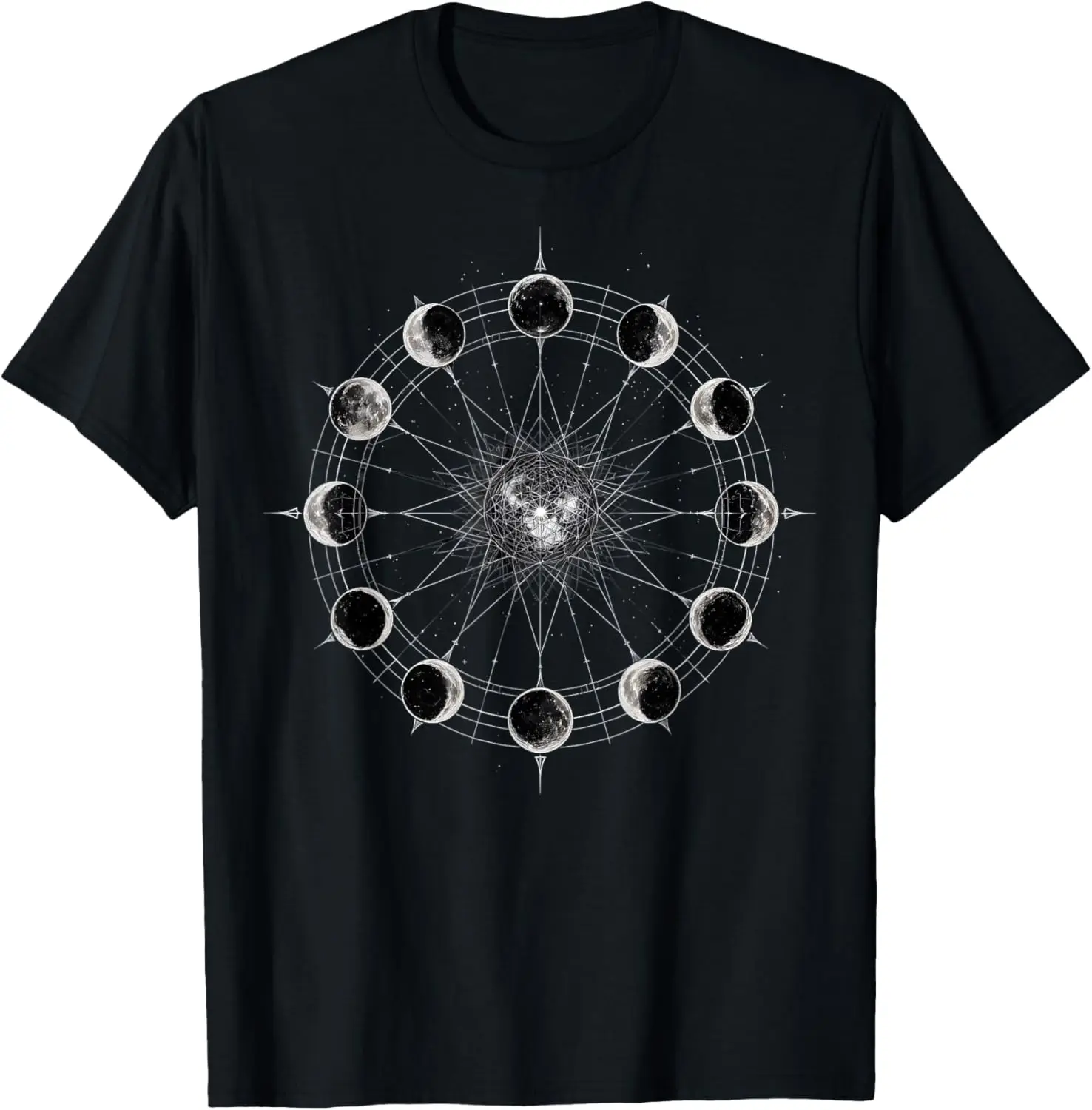 Moon Phases And Geometric Design For Astrology Lovers T-Shirt 100% Cotton Trendy Y2K Short-Sleeve Tee-Soft, Quick-Drying,