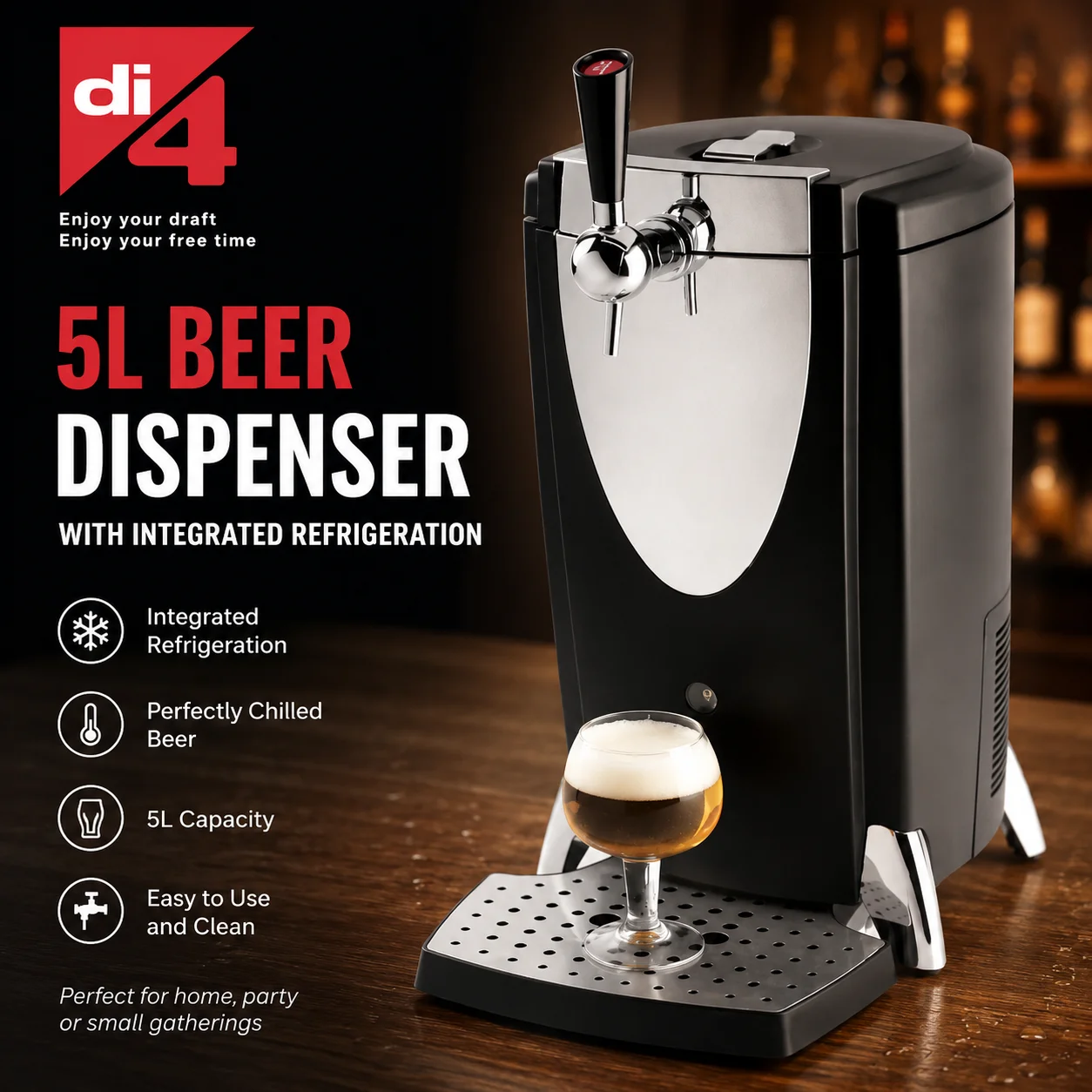 5L Draft Beer Keg Machine, Refrigerated Draft Beer Chiller And For Snow Beer And Standard 5L Universal Kegs