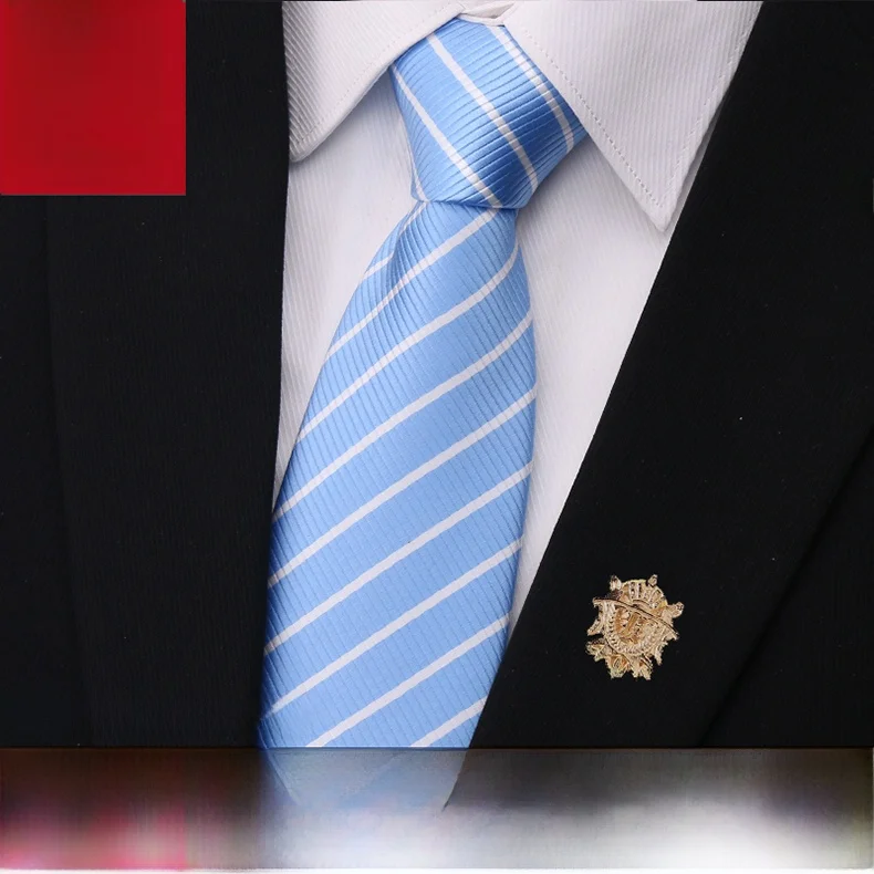 zipper-style-men's-tie-light-blue-stripes-8cm-luxury-no-tie-big-brand-business-young-fashion-silk-material-chinese-origin