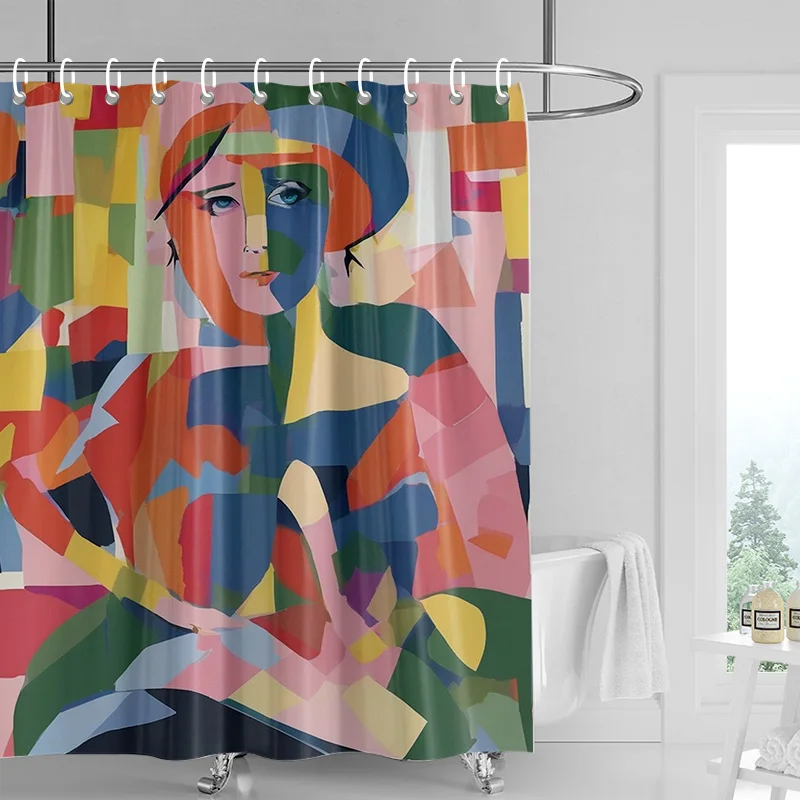 

Абстрактное геометрическое портретное искусство, занавеска для душа в ванной комнате, многоцветное контрастное украшение для туалета, современная перегородка, занавеска