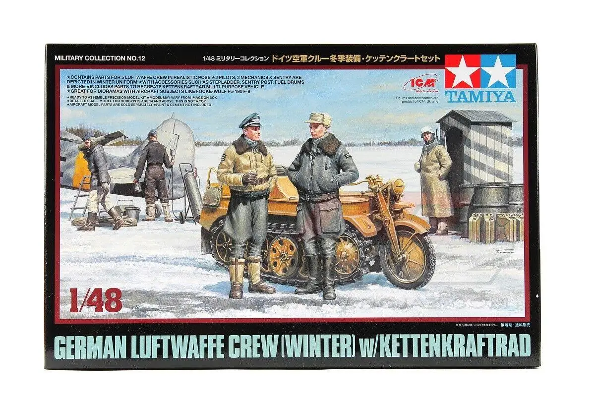 Tamiya 32412 1/48 Scale Model Kit German Luftwaffe Crew(Winter)w/Kettenkraftrad