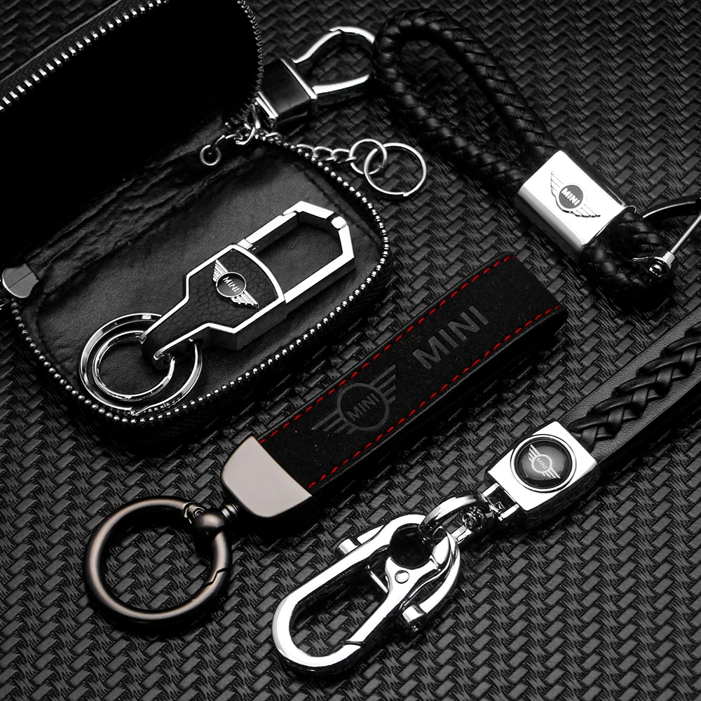 3D Metal/Leather Car Styling Keychain For MINI Cooper One S JWC R55 R56 F56 R57 R58 R59 R60 Key Chain Key Rings Auto Accessories