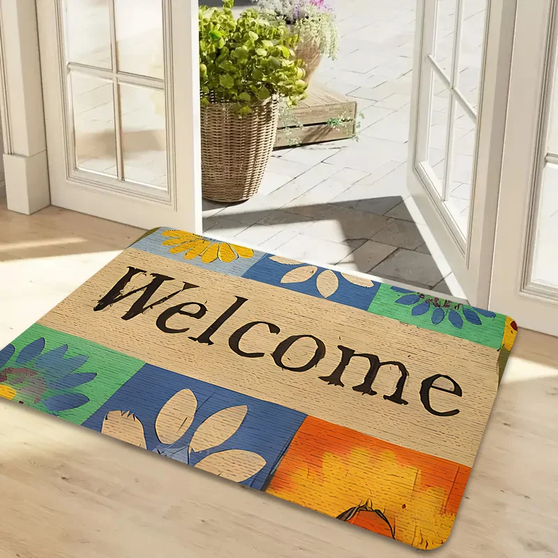 Be Happy Slogan Doormat Cute Red Heart Welcome Mat Khaki Cursive Letter Entrance Rug Outdoor Indoor Door Floor Mat Home Decor