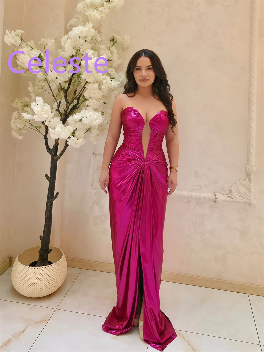 Personalizado brilhante cetim vestido de noite moda querida sem mangas vestidos de baile requintado ocasião especial vestidos