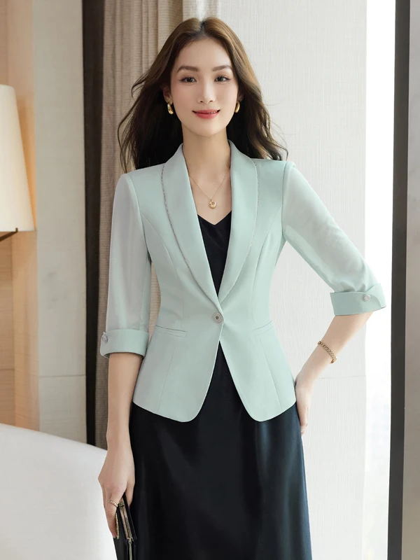 Fashionable Short Seven-Quarter Sleeve Suit Jacket Women's Stylish Korean Style Breathable Polyester Fiber Commute Friendly