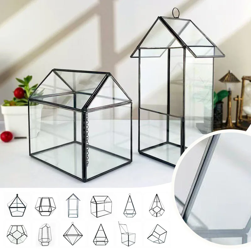 Terrarium en verre géométrique transparent, maison à fleurs, vase pour plantes succulentes, micro-paysage, décoration d'intérieur, boîte en verre pour décoration de table