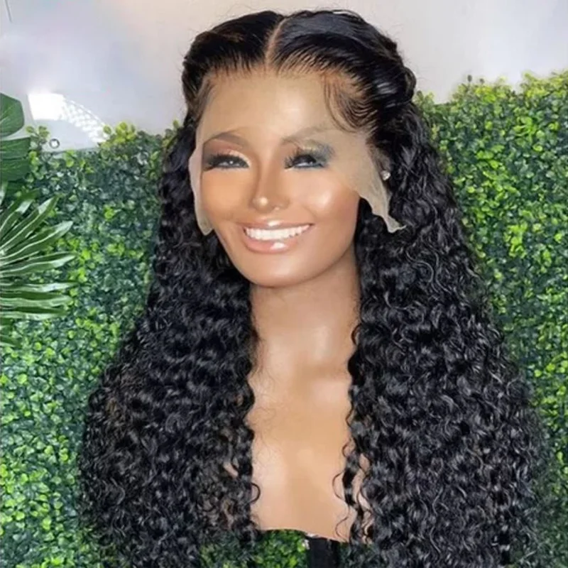 

Long Soft 180Density 26inch Natural Black Kinky Curly Lace Front Wig For Black Women Babyhair Preplucked Heat Resistant Daily