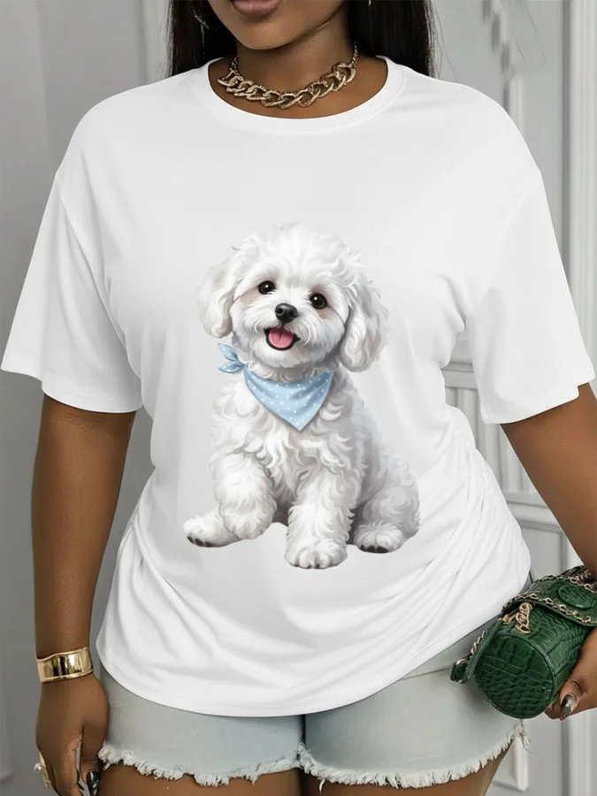 Cute Maltese Bichon Frise T Shirt Women Plus Size Dog Mom Gift Puppy Graphic Tees Pet Lover Casual Tops