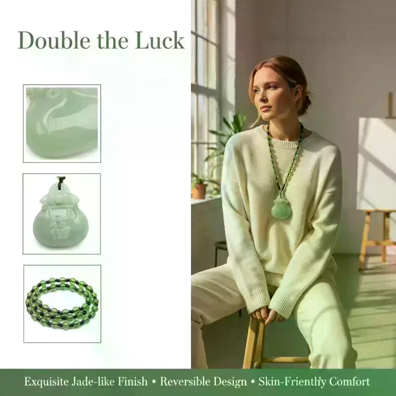 Carved Blessing Lucky Gifts For Women Men Lucky Bag Pendant Jade Necklace Fashion Charm Religious Jewelry Necklace Gift