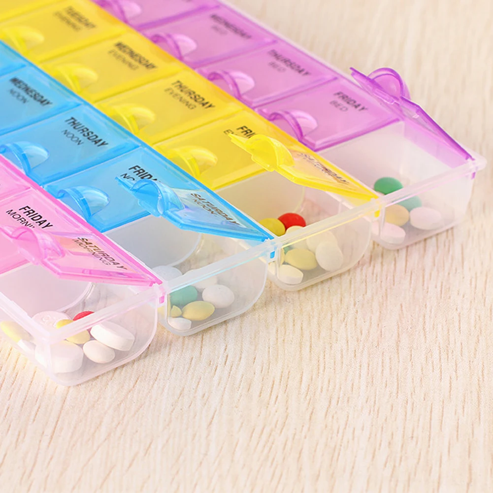 28-Compartment Medicine Tablet Dispenser Portable Pill Capsule Splitters Case Sealed Weekly Medicines Containers for Health Care
