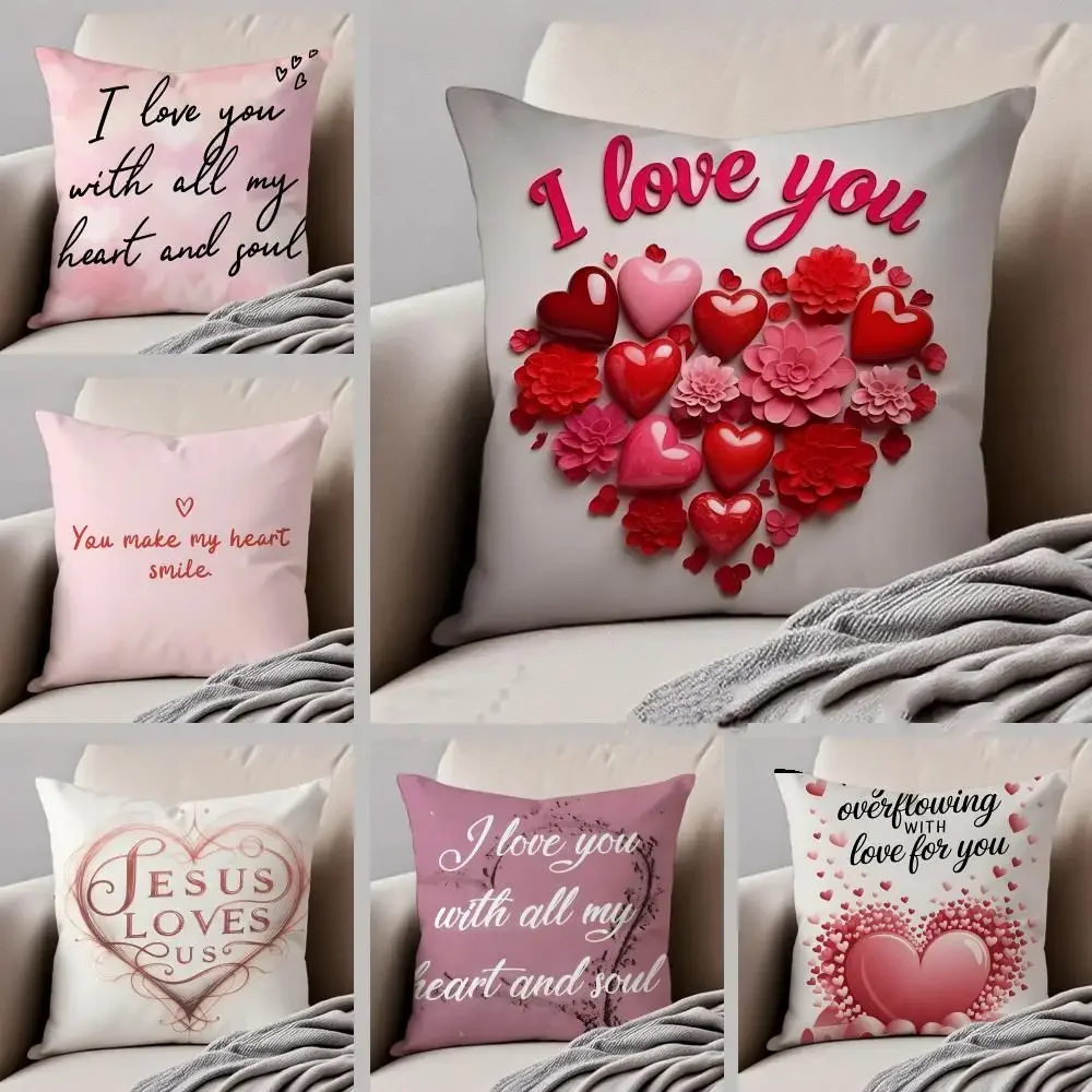 L-Lovely heart of love my beloved Cushion Cover Throw Pillow Cover Hidden Button Durable Polyester Chair Cushion