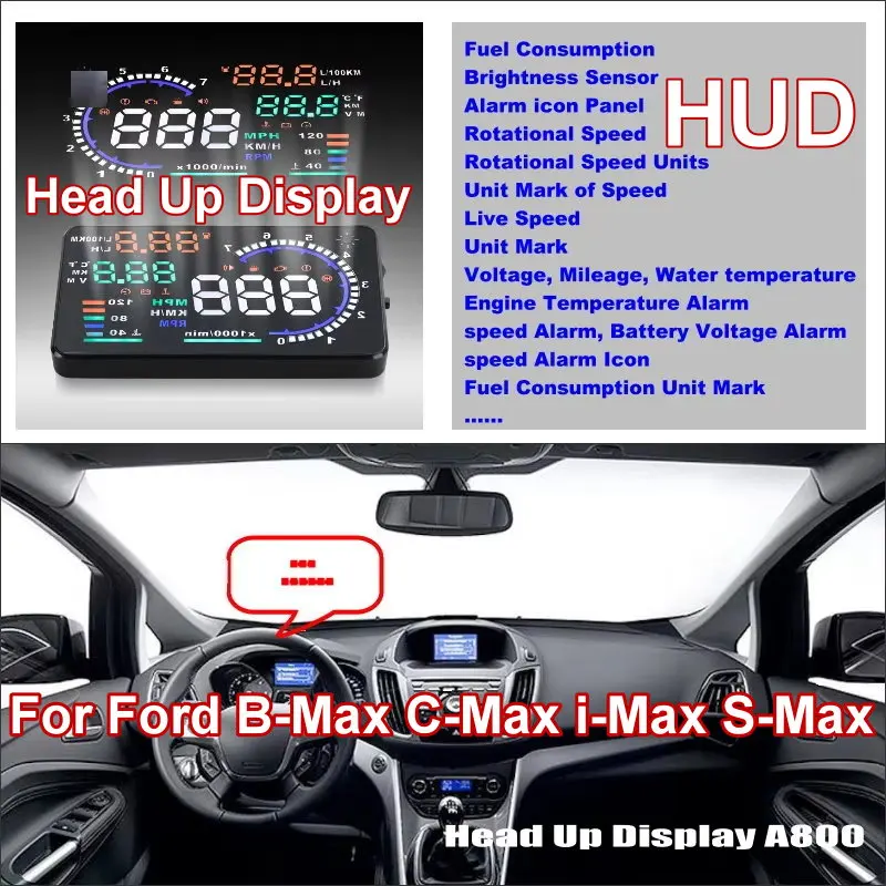 Car Headup HUD Head Up Display For Ford B-Max C-Max i-Max S-Max 2001-2025 Auto Windshield Projector Accessories