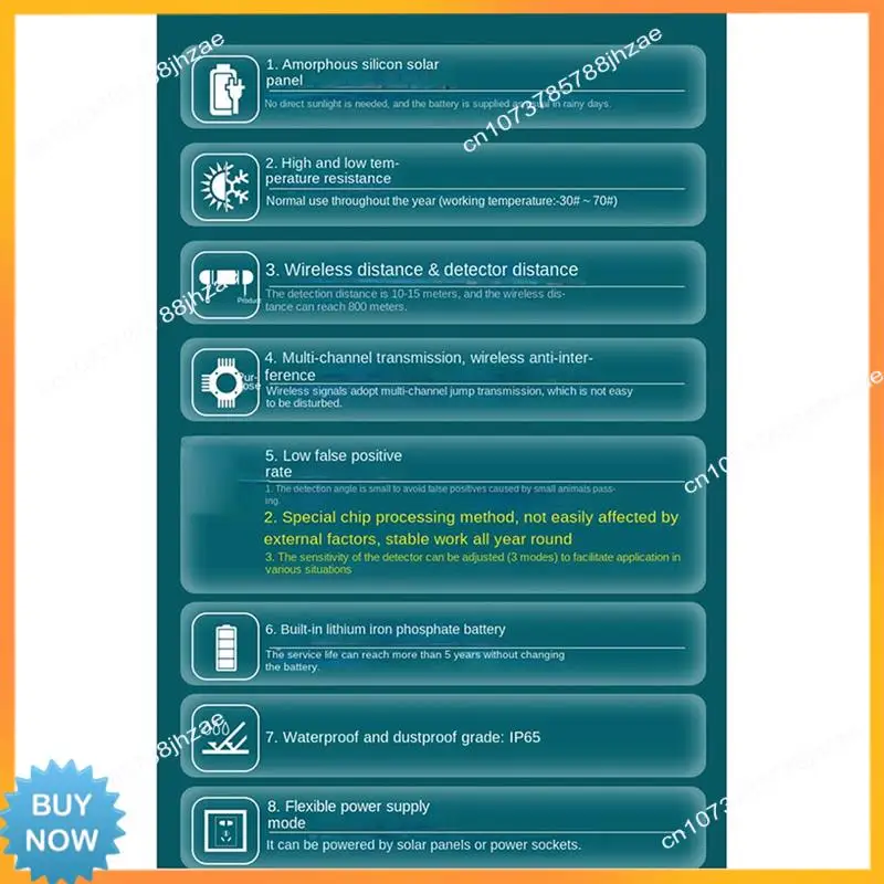 

A10R US Plug Solar Driveway Alarm System 1/4 Mile Transmission Range Weatherproof Motion Sensor Detector Security Alert