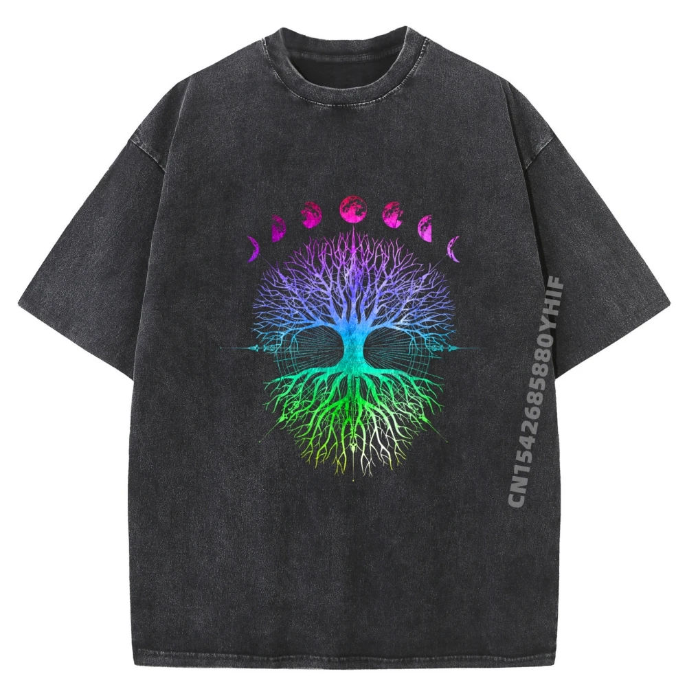 

Phases Of The Moon Tree Of Life Mystical Zen Yoga Meditation Graphic T Shirts Men Oversized Luxury Designer Washed Tops