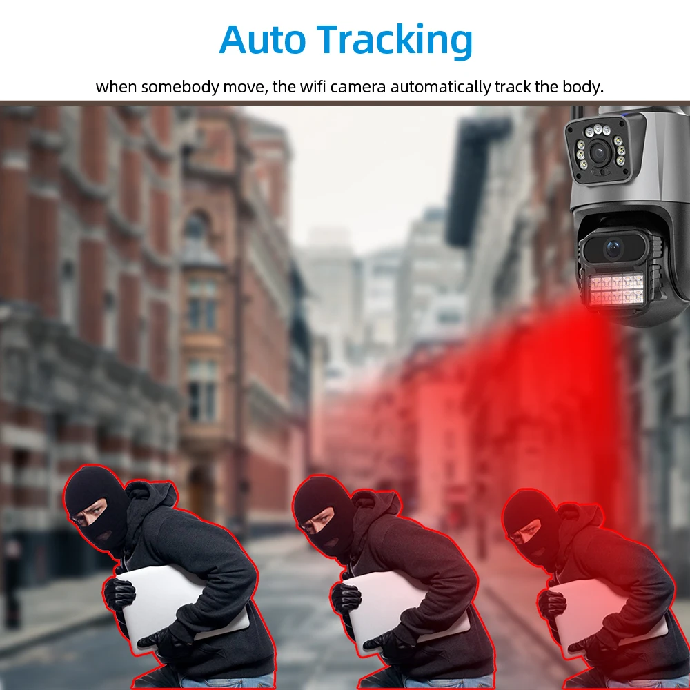 8MP Wifi PTZ IP Camera Outdoor Dual Lens Dual Screen Color Night Vision CCTV Security Surveillance Camera Wireless Icsee IP Cam