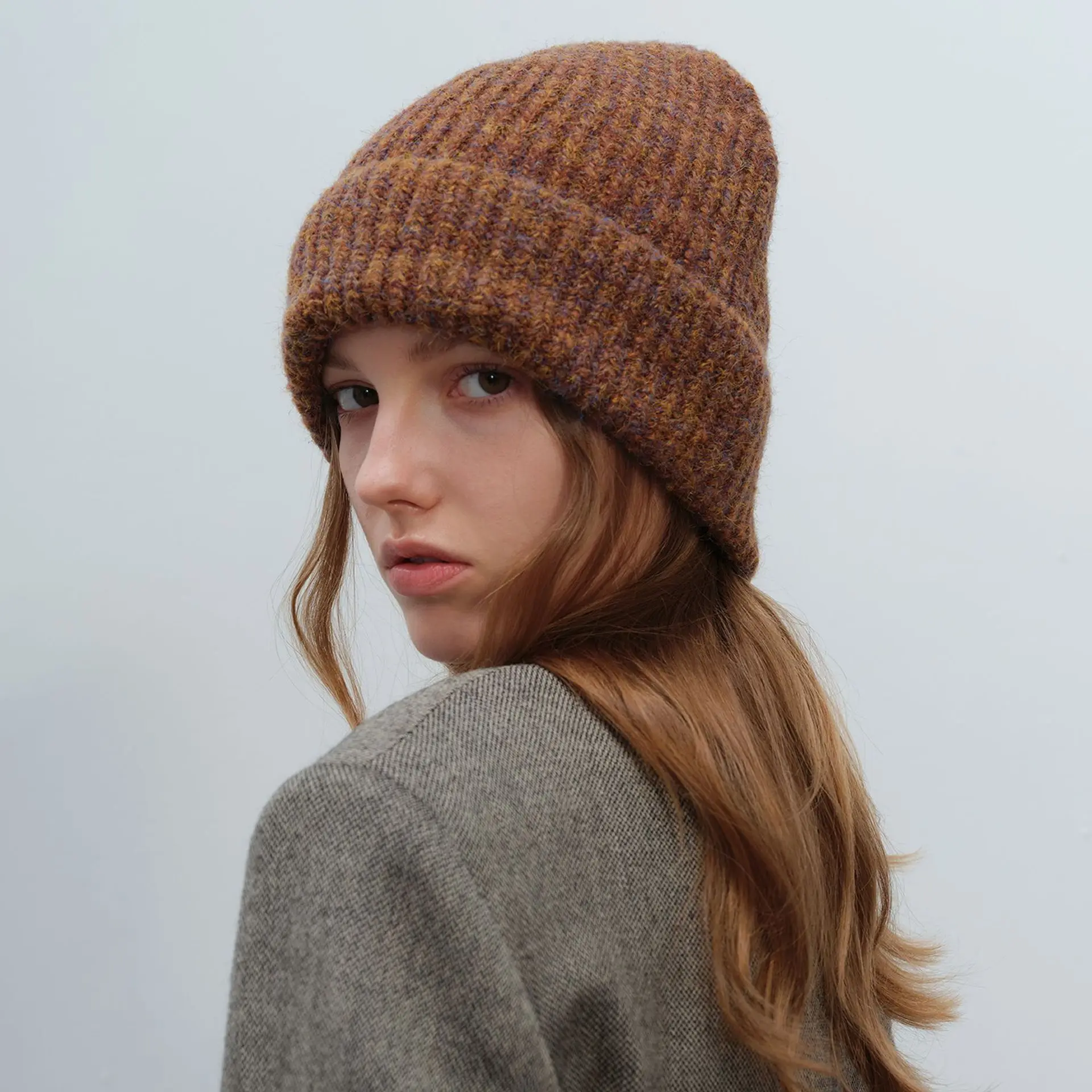Gorro de lana tejido multicolor cambio gradual grueso cálido versátil mujer invierno sombrero frío hombres