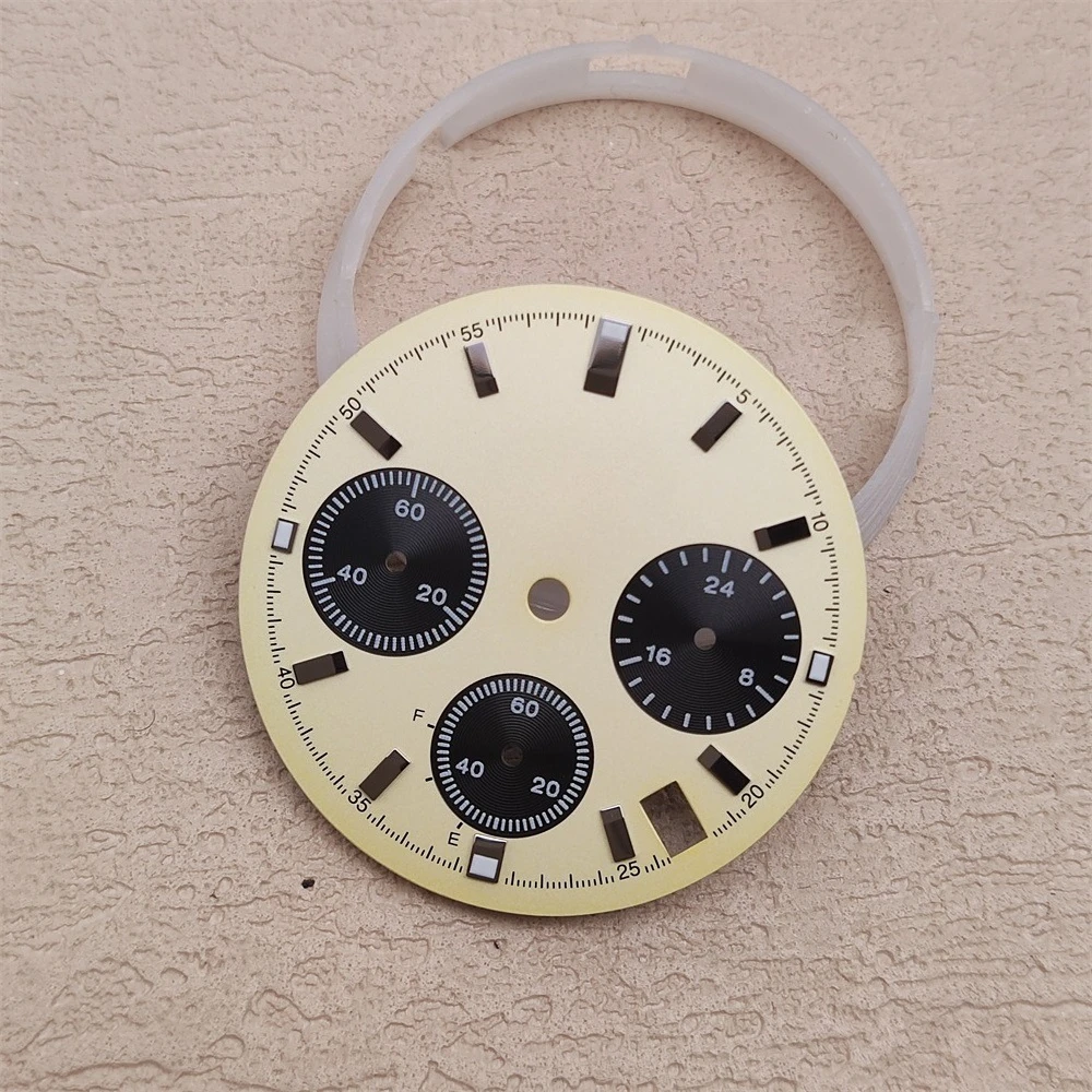 Vk63 dial 29.5mm verde luminoso enfrenta cronógrafo relógios acessórios caixa preta e mãos movimento de quartzo peças relógio