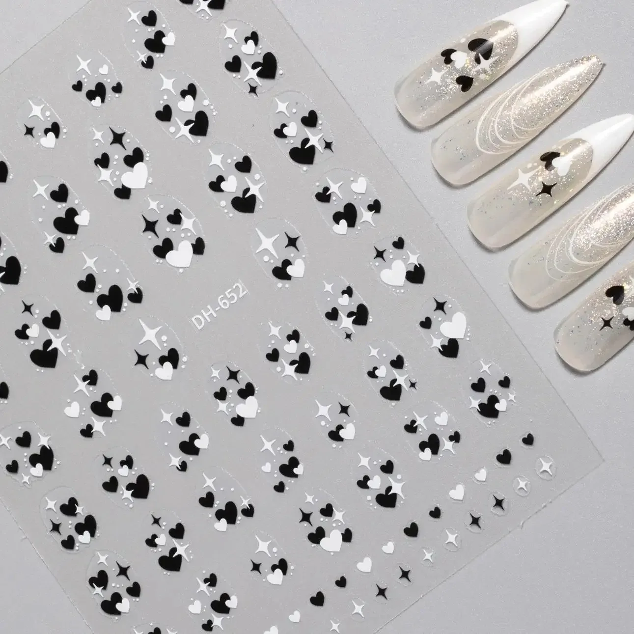 3D Valentine's Day Love Heart Nail Art Stickers Kawaii Red & White Cross Stars Self-Adhesive Decals 8x10cm Nail Art Accessories