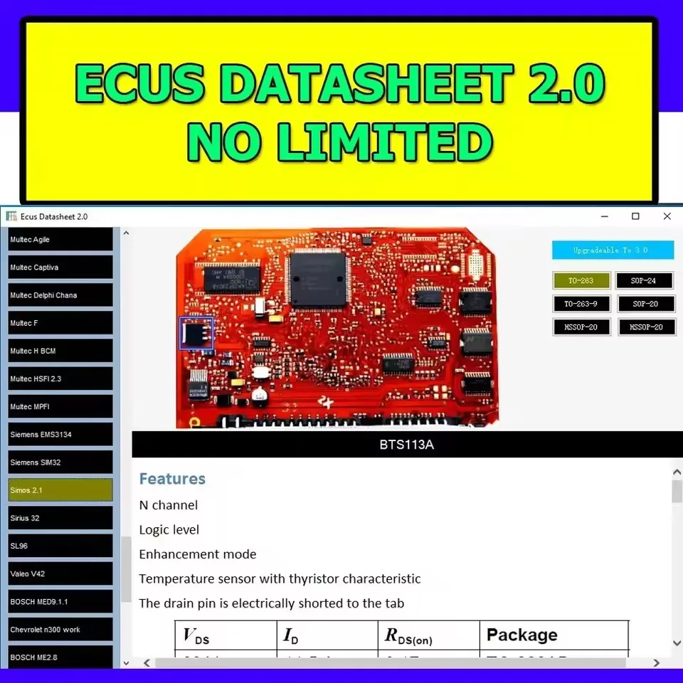 Le plus récent scanner Ecus Datasheet 2.0 obd2, informations supplémentaires, schéma de PCB avec composants électroniques, logiciel d'accessoires de voiture