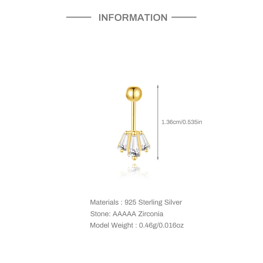 Aide 925 Sterling Silver Women Single Gold Zircon Crown European and American Flat Head Threaded Piercing Earring Gifts 1piece
