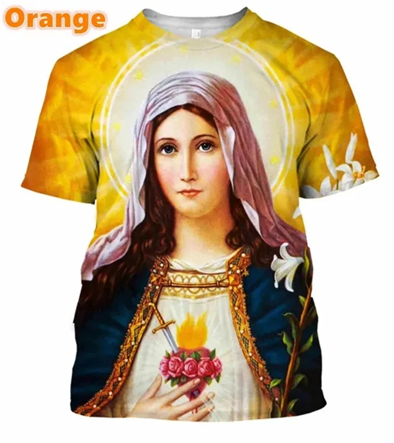 Christian Mother Of God Virgin Mary 3D Printing T Shirt Jesus Cross God Cross Jesus Loves All Christian Unisex Tee Shirts Tops