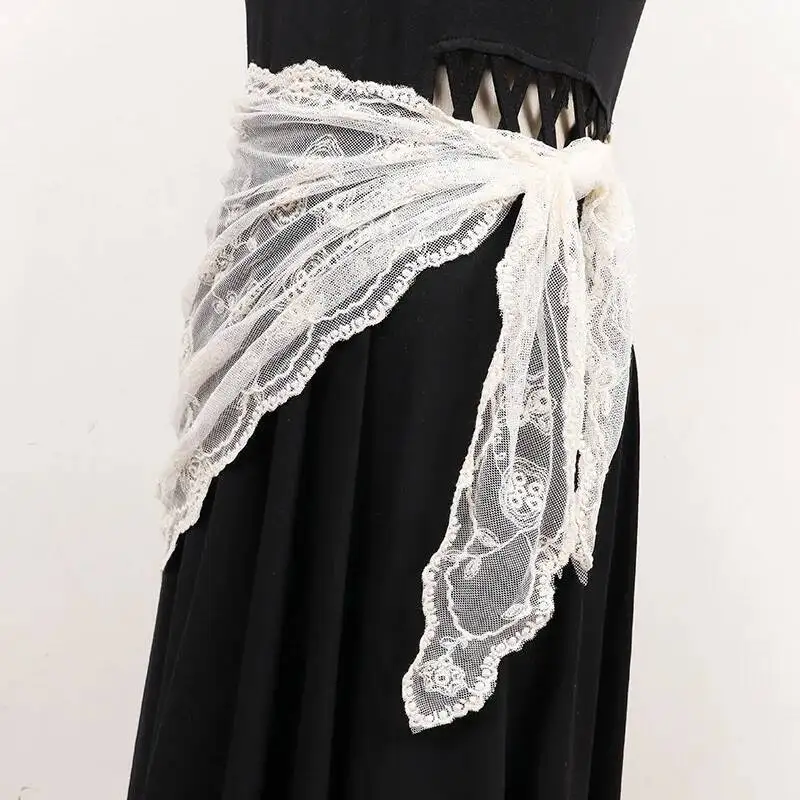 Beige Lace Jacquard Irregular Bandage Wide Belt Personality Women New Fashion All-match Spring Autumn 2026 P46N