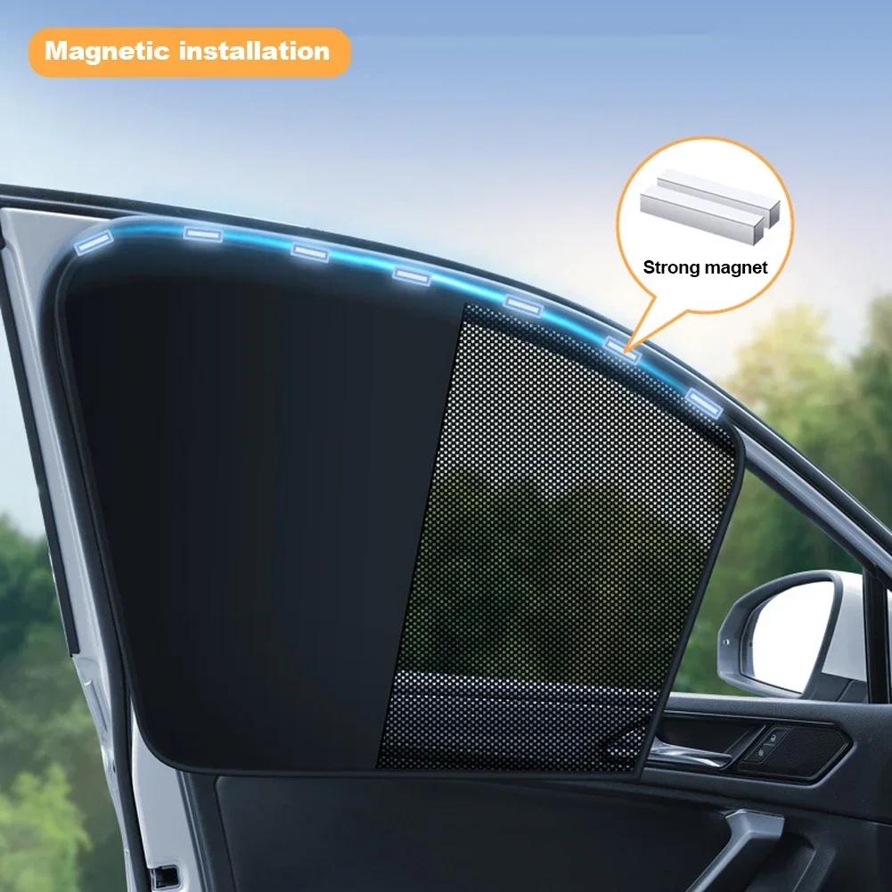 Car Interior Side Front Rear Windshield Shade Dual- layer Magnetic Sunshades UV Protection Heat Blocking Mesh Sunshade Curtain