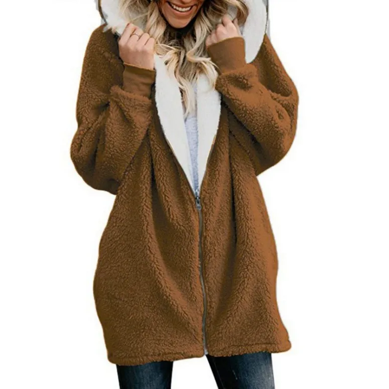 Lamb Fleece Hooded Mid Length Hoodie for Women New Style with Plush Jacket for Women