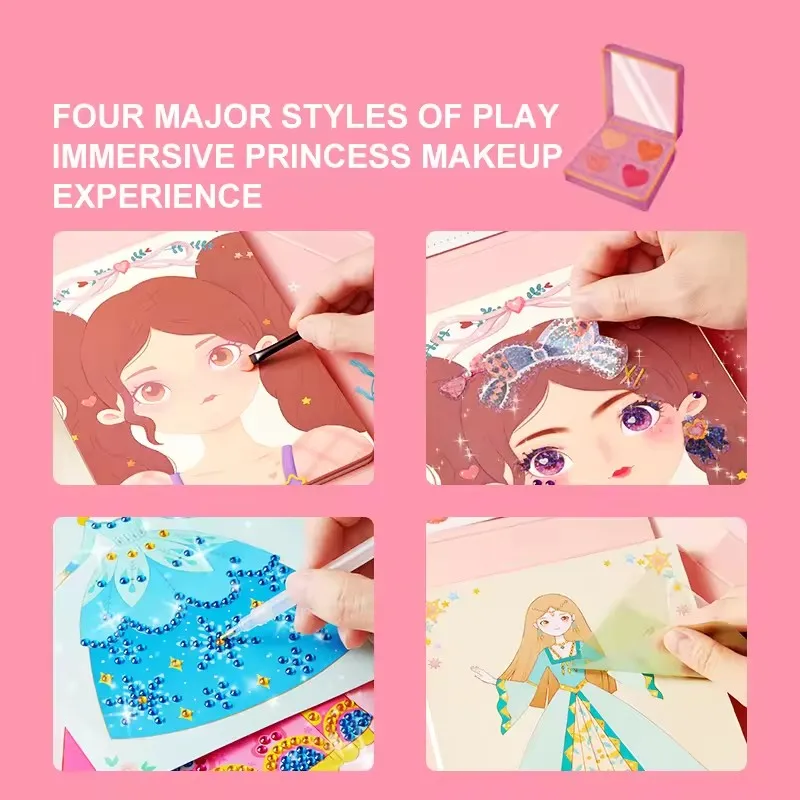 Mideer 3 In 1 Dress Up Game Set DIY Princess Fantasy Makeup Toys Drawing Outfit Changing Diamond Sticking For Kids Girls 3Y+