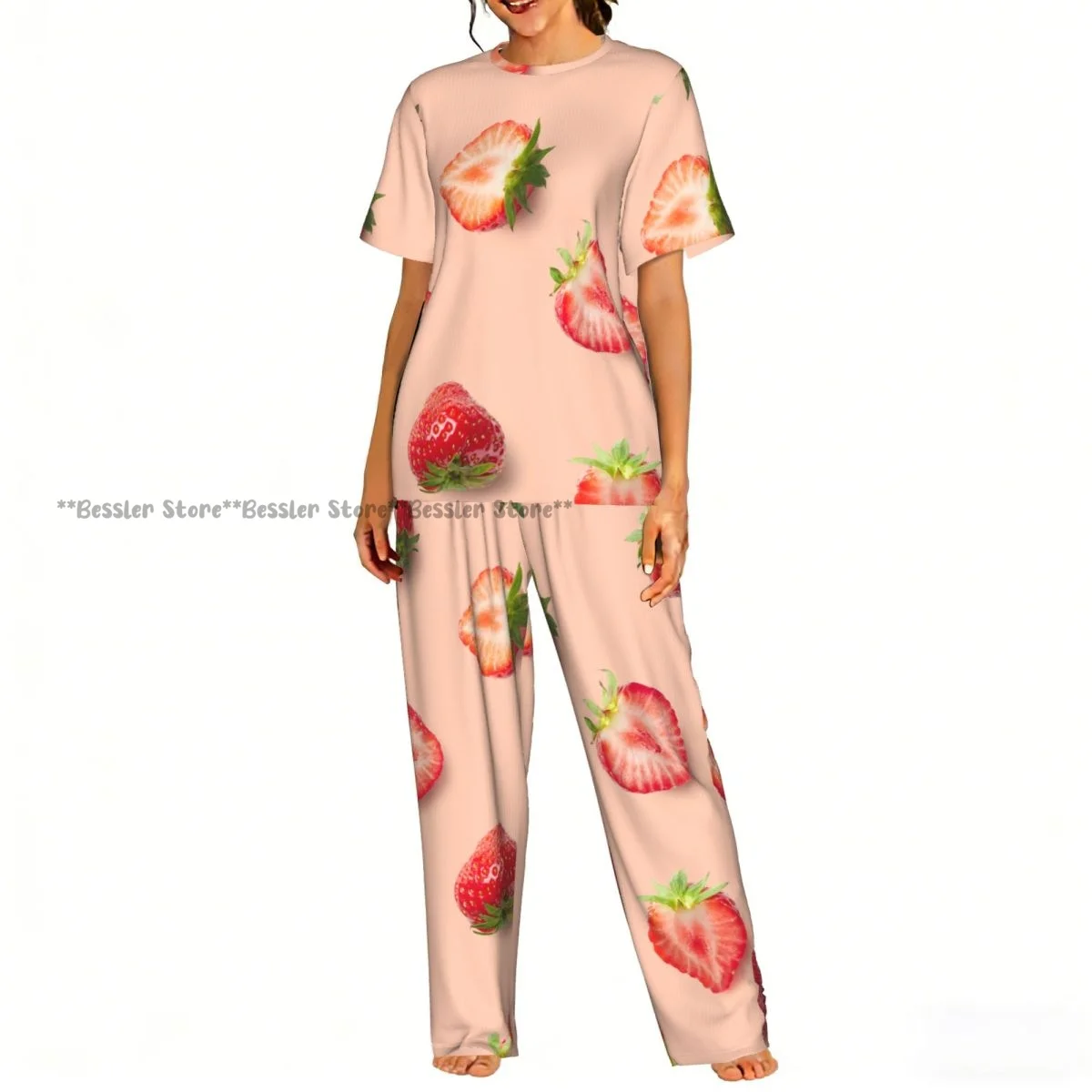 

Женский комплект пижамы с короткими рукавами и брюками Sweet Strawberries, повседневный стиль