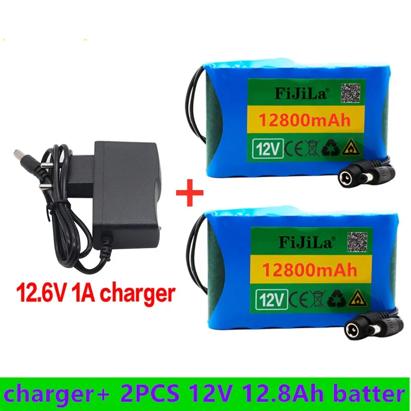 

12V battery pack 12.8Ah 18650 Rechargeable Lithium Ion capacity DC 12800mAh CCTV Cam Monitor+charger