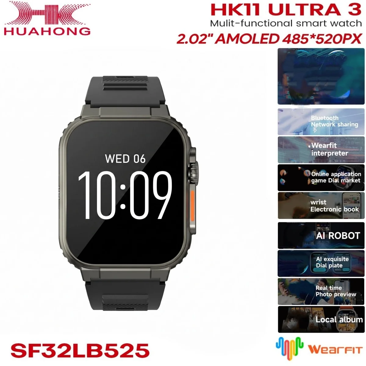 Montre connectée originale HK11 Ultra 3, 4 Go de ROM, écran AMOLED HD de 2,02 pouces, robot IA, partage de réseau, appels Bluetooth, ChatGPT, NFC, boussole