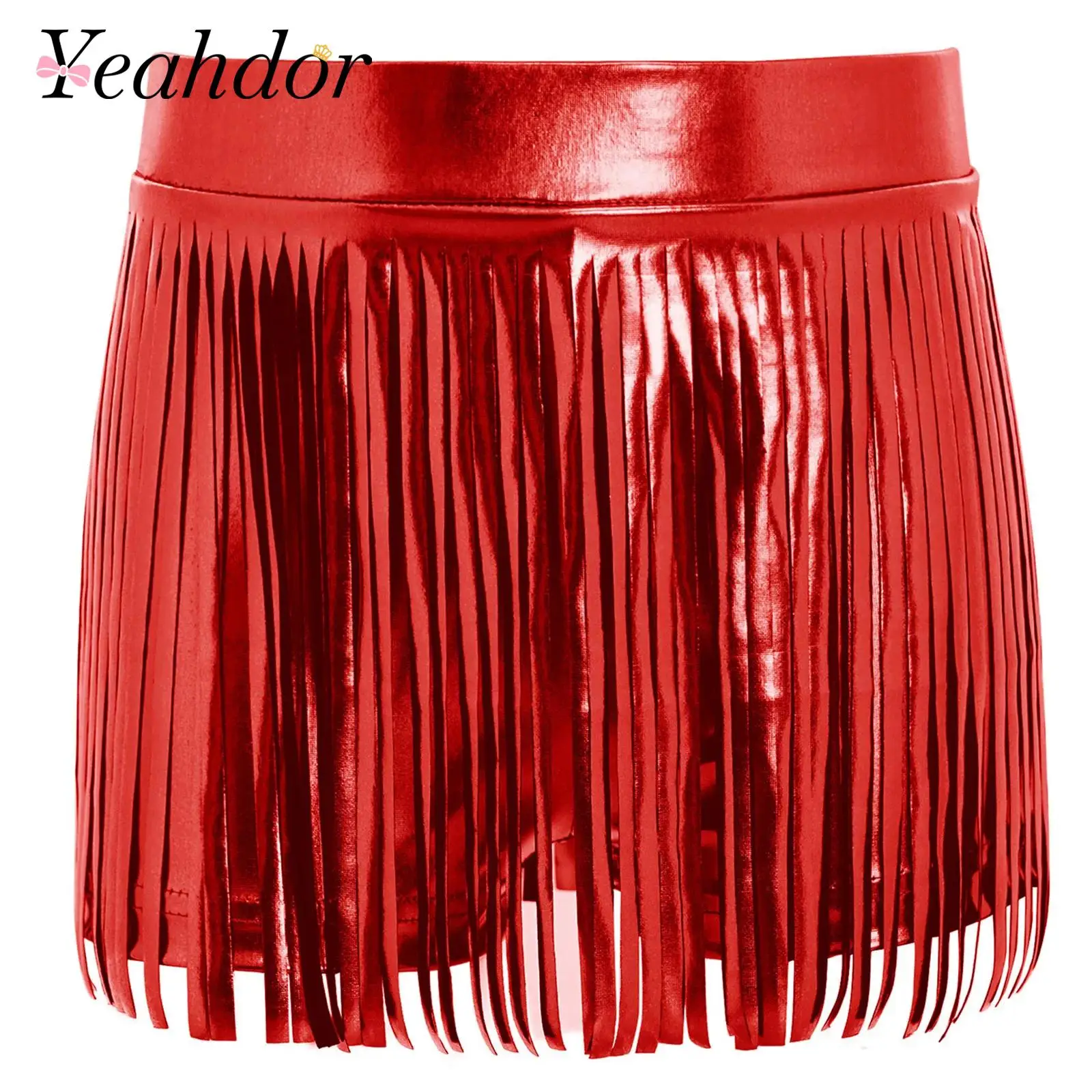 Children's Skirts Girls Latin Jazz Dance Costume Elastic Waistband Metallic Tassels Skirt Rumba Chacha Stage Performance Clothes