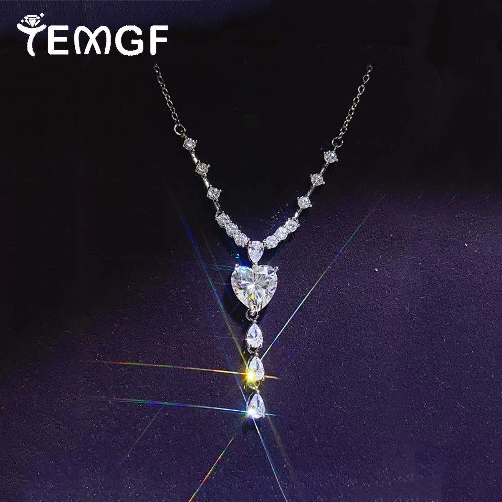 

TEMGF 3CT Heart Cut Moissanite Necklace With Certificate 925 Sterling Silver Chain Women's Neck Luxury Sparkling Banquet Jewelry