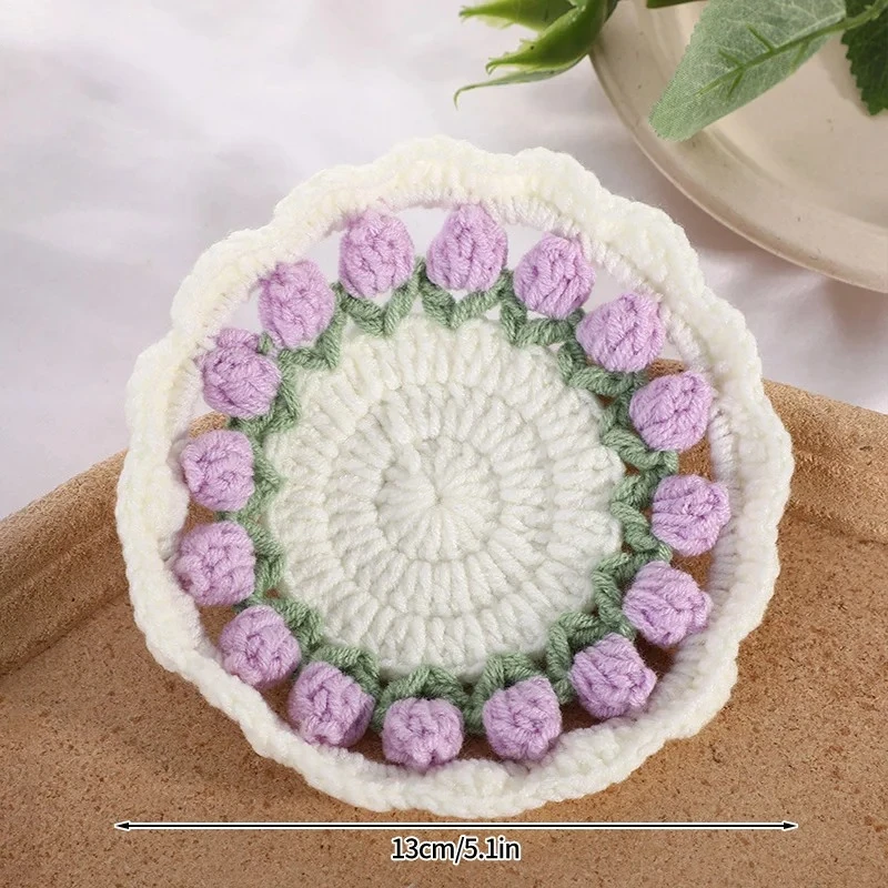 

Tulip Crochet Coaster, Hand Woven Flower Cotton Cup Placemat, Home Dining Table Decoration Supply, Wedding Kitchen Placemat
