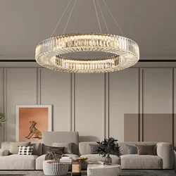 Golden Luxury Crystal Modern Circle Chandeliers for Living Room Decor Hanging Lamp for Ceiling Home Lighting Fixture LED Lustres