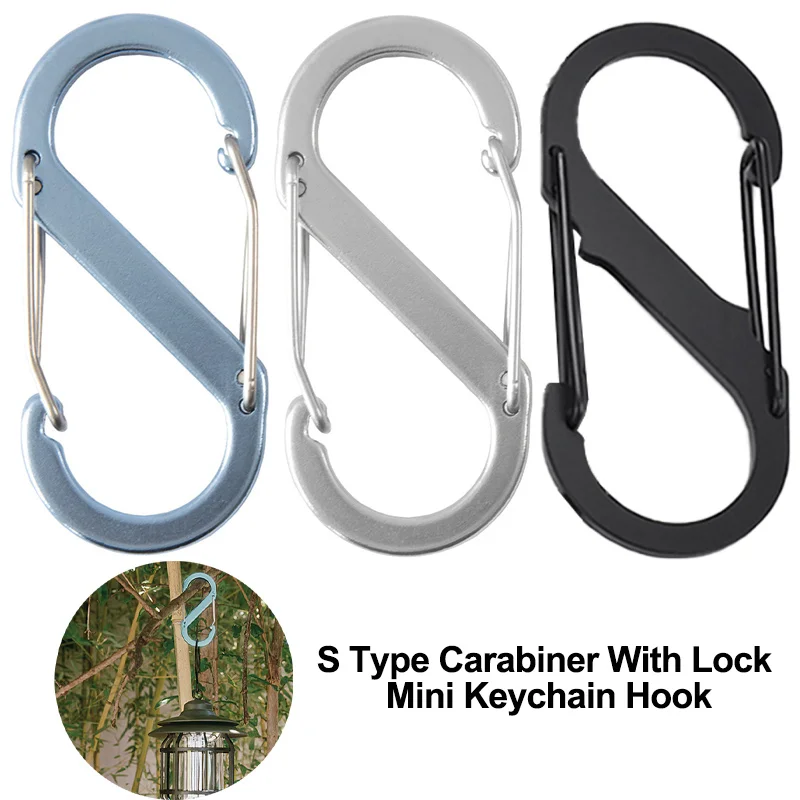 

5PCS Mini Keychain Hook S Type Carabiner With Lock Keychain Hook Buckle Camping EDC Survival Climbing Spring Backpack Buckles