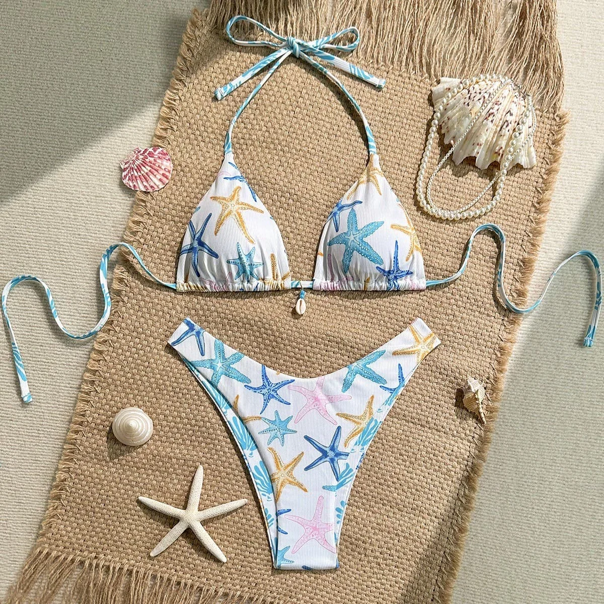 

Новый сексуальный комплект с принтом морской звезды на шнуровке, бикини с низкой талией, бикини, купальник, пляжный купальник, купальный костюм