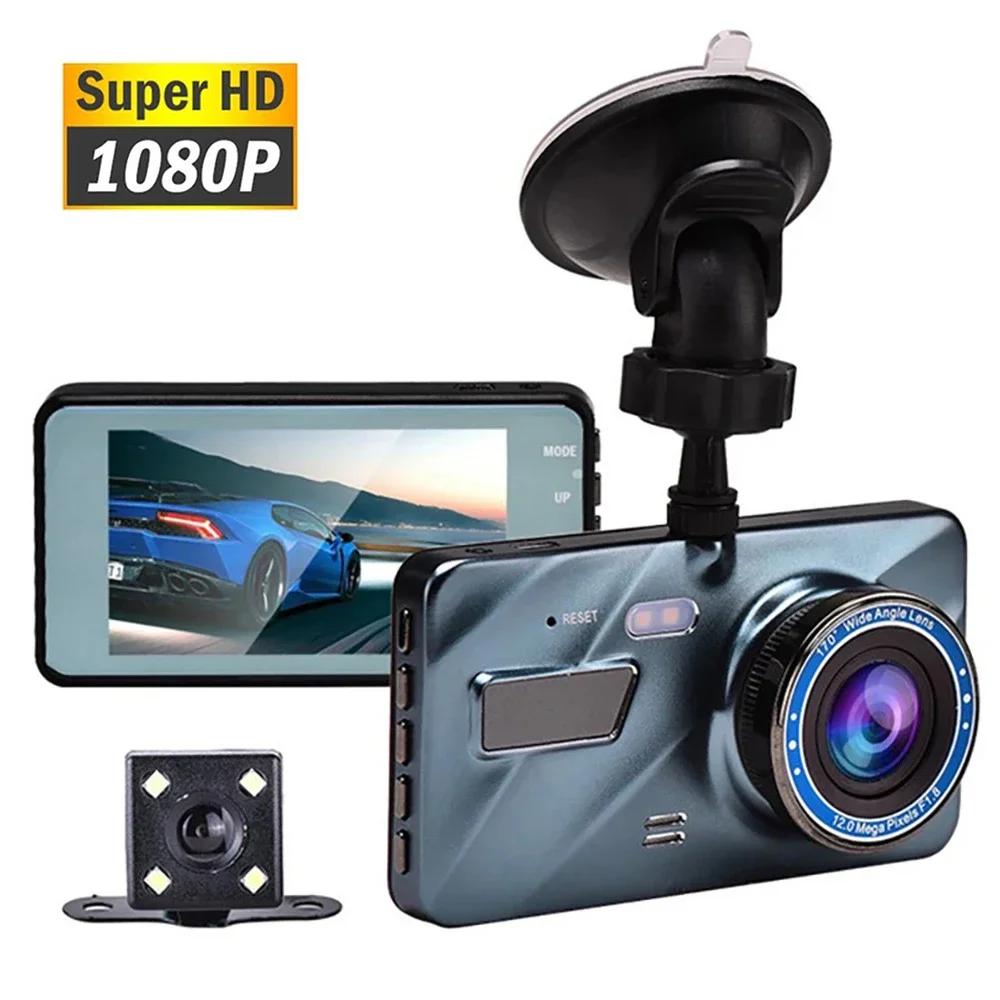 

4inch Dash Cam Aluminium Alloy Full HD 1080P Night Vision Front Rear View Loop Recording Dashboard Car DVR 2Lens Black Box