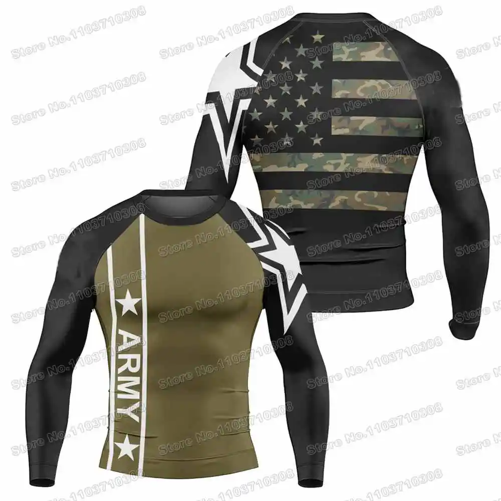 16th Army Camo Rash Guards Surfing Jersey Beach Trousers Swimwear Diving Gym Long sleeves MMA BJJ Men Jiu Jitsu Fitness Sets