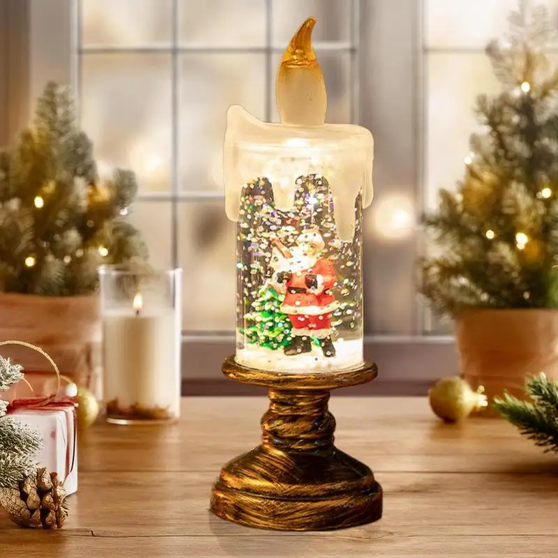 Decorazioni natalizie Luci di candela Candele per finestre di Natale Luci LED Candele a colonna tremolante Luce di candela con globo di neve