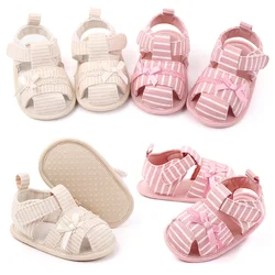 Baby Girl Soft Sandal for Spring and Summer Toe-covered Breathable Soft Light Cotton Anti-slip Toddler Girl Shoes