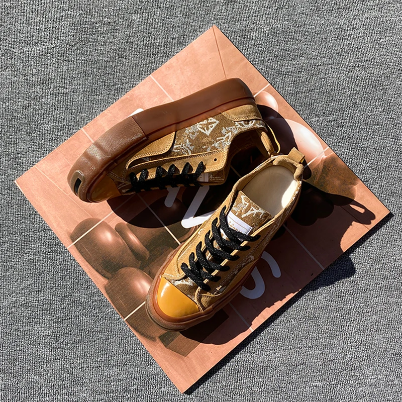 

2026 New Orange Large Size Men's Laced Flat Shoes Vulcanized Process Casual Footwear Men's Wide Size 49 48 Trendy Sneakers
