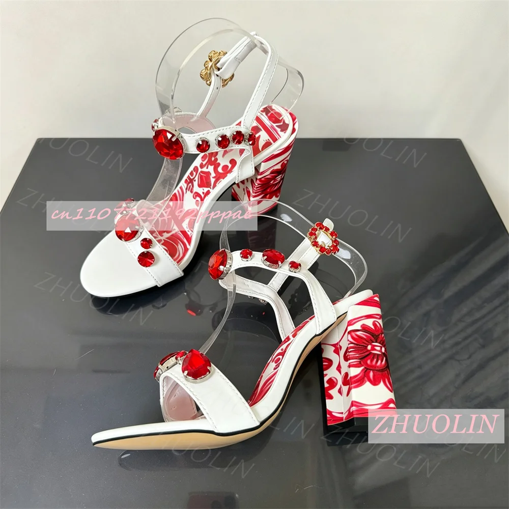 Damen High Heel Sandalen mit Strass, offene Zehenpartie, Knöchelriemen, Blockabsatz, Kristalldekor, Party, Hochzeit, Abendmode, Schuhe Größe 43