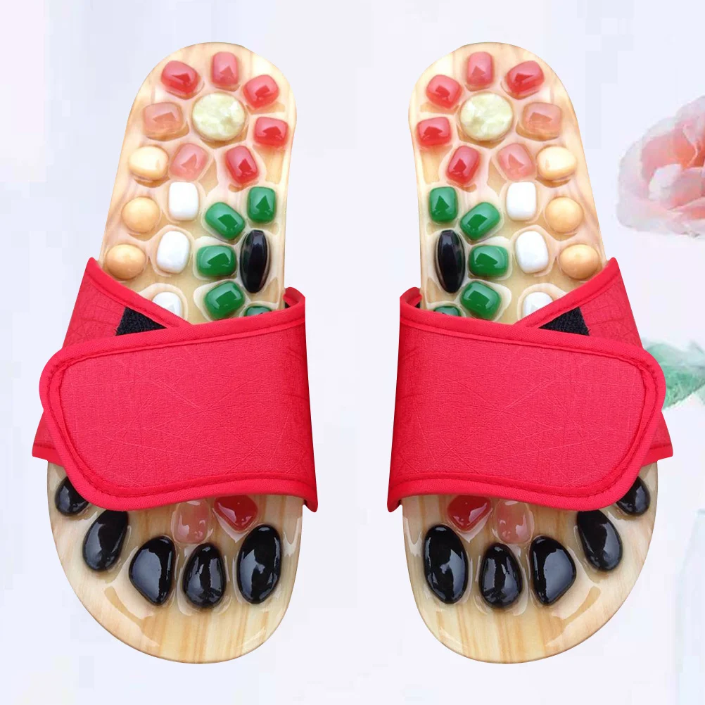 

1 Pair Massage Slippers Size 37-38 Red Pu Eva Cobblestone Sole For Foot Health Plantar Fasciitis Relief Tired Feet Comfortable