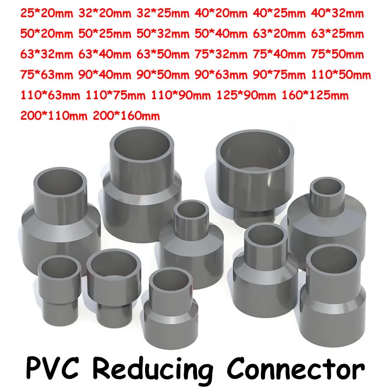 

Grey PVC Straight Reducing Connector 20/25/32/40~200mm Water Pipe Fitting Garden Irrigation Water Tube Jointor Aquarium Adapter