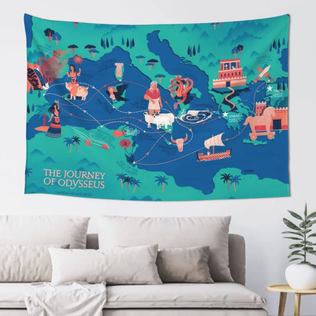 

Odyssey Map - The Journey of Odysseus Tapestry On The Wall House Decoration Tapestry