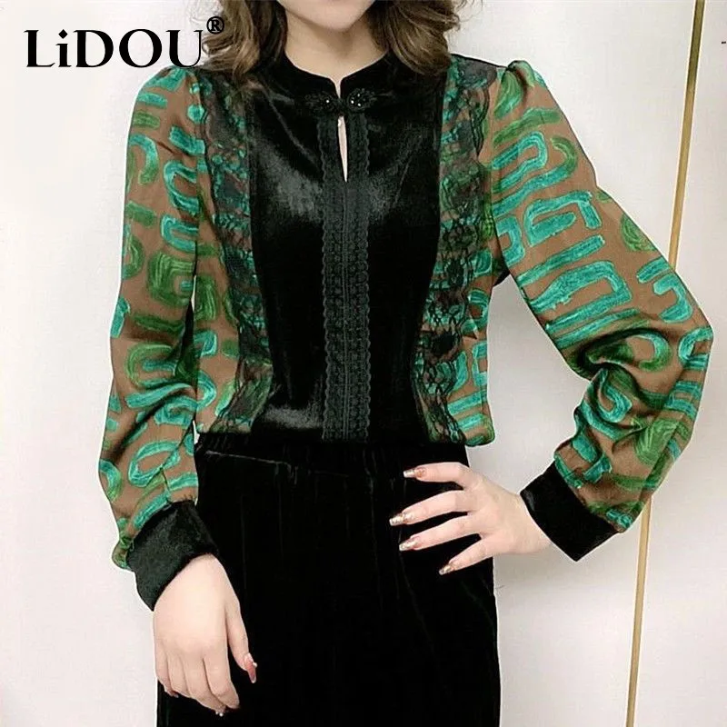 Tops Women New Spring Autumn Ruffled Long Sleeve Pullovers Printing Floral Office Lady Korean Style Elegant Fashion Popularity